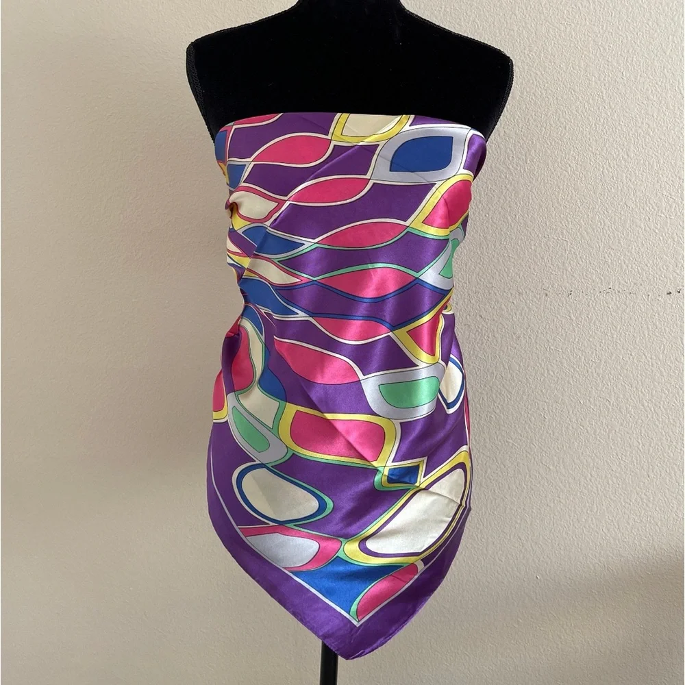 NEW| Women’s Boho Colorful Print Graphic Imitation Silk Bandana Headscarf